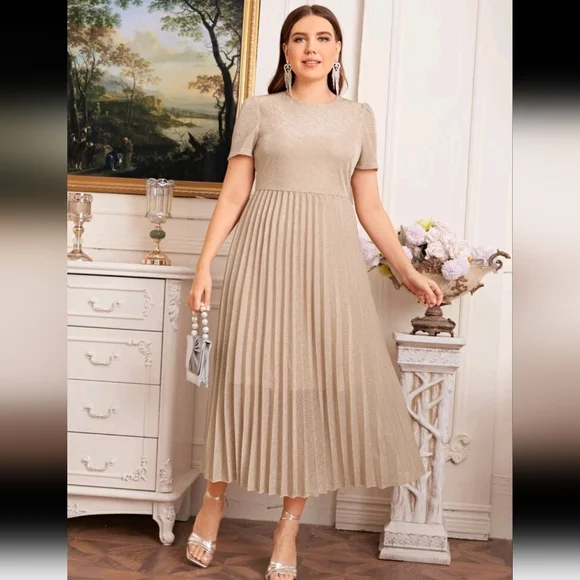Plus size Glitter Pleated Dress Long 3XL - Picture 1 of 12